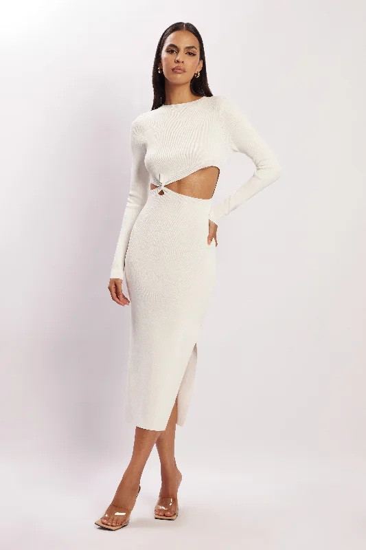 Sleek black prom dresses for a chic appearance-Mila Twist Front Knit Midi Dress - White Sleek black prom dresses for a chic appearance-Mila Twist Front Knit Midi Dress - White
