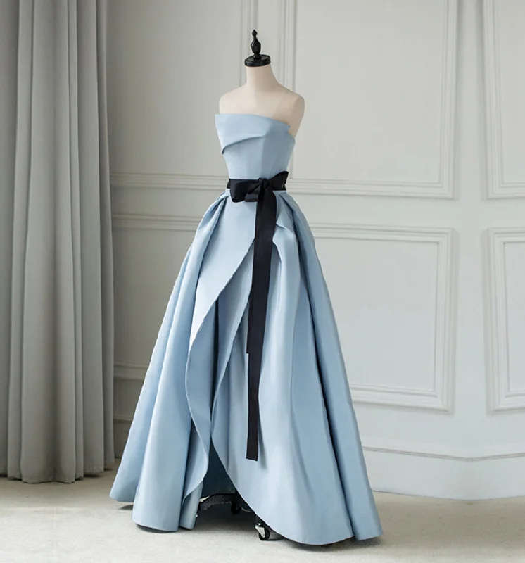 Prom dresses for summer concerts-New blue high split prom dress long strapless backless 8642 Prom dresses for summer concerts-New blue high split prom dress long strapless backless 8642