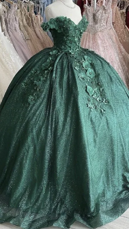 Affordable prom gowns with intricate design-Off The Shoulder Green Ball Gown With Flowers Sweet 16 Dress gh919 Affordable prom gowns with intricate design-Off The Shoulder Green Ball Gown With Flowers Sweet 16 Dress gh919