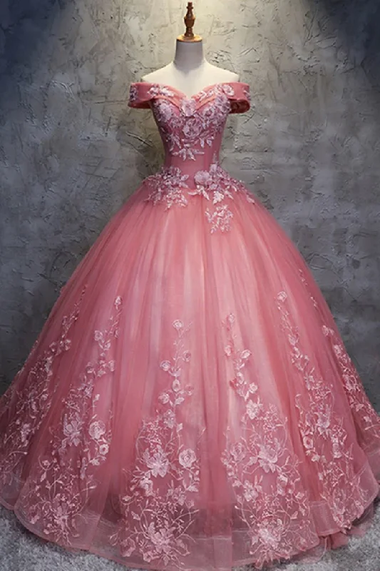 Trendy V-neck prom dresses for elegance-Off The Shoulder Long Ball Gown Lace Princess Prom Dresses Quinceanera Dresses gh927 Trendy V-neck prom dresses for elegance-Off The Shoulder Long Ball Gown Lace Princess Prom Dresses Quinceanera Dresses gh927