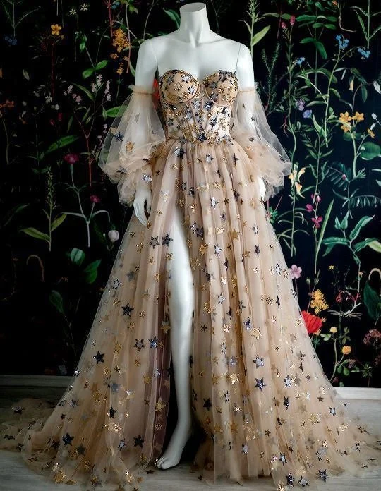 Affordable designer prom dresses-Off the shoulder long prom dress with start appliques gh1816 Affordable designer prom dresses-Off the shoulder long prom dress with start appliques gh1816