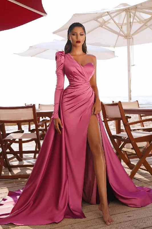 Casual prom dresses for laid-back style-One Shoulder Long Sleeves Prom Dres With Split gh700 Casual prom dresses for laid-back style-One Shoulder Long Sleeves Prom Dres With Split gh700