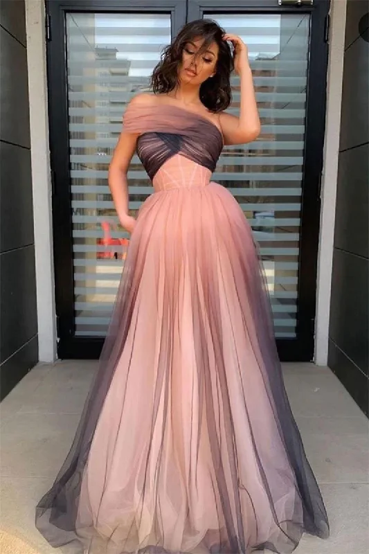 Classic black prom dresses for elegance-One-Shoulder Ombre Long Prom Dress Elegant Tulle Formal Gown gh2204 Classic black prom dresses for elegance-One-Shoulder Ombre Long Prom Dress Elegant Tulle Formal Gown gh2204