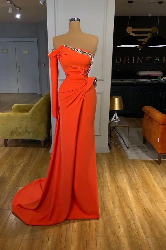 Budget-friendly prom dresses for teens-Orange Long Sleeves Prom Dress Mermaid With Sequins gh672 Budget-friendly prom dresses for teens-Orange Long Sleeves Prom Dress Mermaid With Sequins gh672