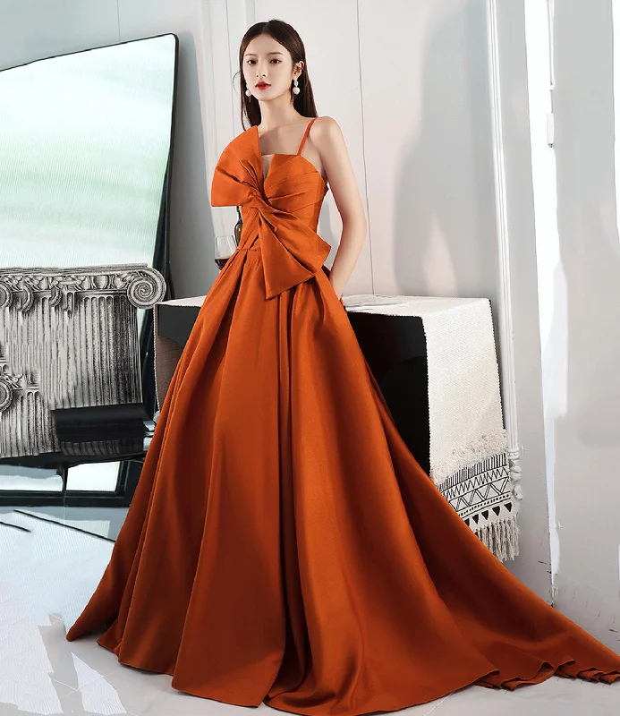 Glamorous gold prom dresses for a special night-Orange satin long prom dress with bow A line formal dress 10568 Glamorous gold prom dresses for a special night-Orange satin long prom dress with bow A line formal dress 10568