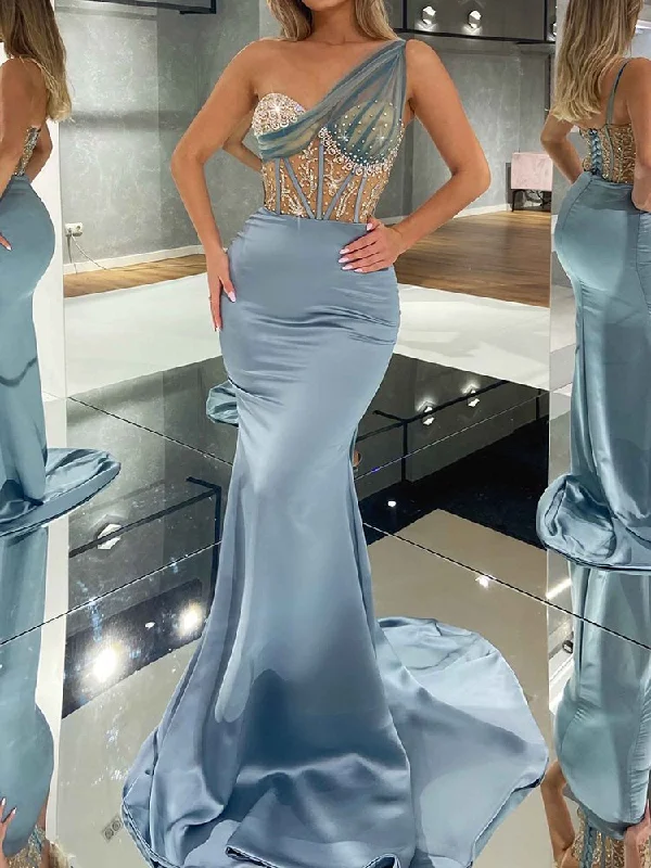 Prom dresses with hearts-Party One-Shoulder Asymmetric Sequined Embroidered Split-Joint Maxi Dresses gh1892 Prom dresses with hearts-Party One-Shoulder Asymmetric Sequined Embroidered Split-Joint Maxi Dresses gh1892