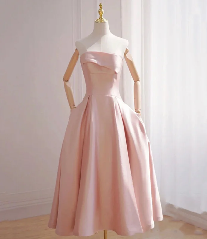 Bright yellow prom dresses for fun style-Pink satin short A line prom dress evening dress 8817 Bright yellow prom dresses for fun style-Pink satin short A line prom dress evening dress 8817