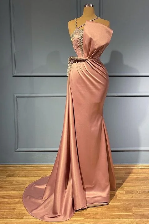 Prom dresses with floral patterns-Pink Sleeveless Spaghetti-Straps Ruffles Mermaid Prom Dress With Beads gh714 Prom dresses with floral patterns-Pink Sleeveless Spaghetti-Straps Ruffles Mermaid Prom Dress With Beads gh714