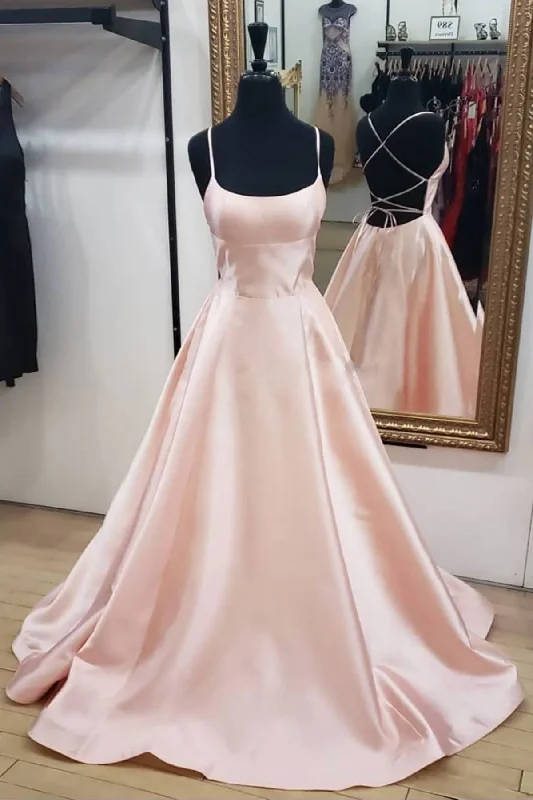 Sleeveless prom dresses for hot nights-Pink spaghetti straps a-line satin prom dresses gh1160 Sleeveless prom dresses for hot nights-Pink spaghetti straps a-line satin prom dresses gh1160