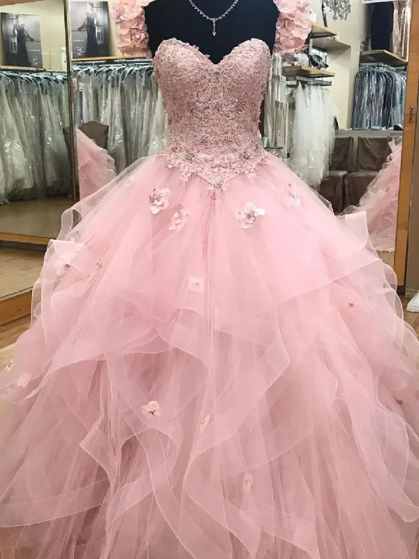 Satin prom dresses with sleek finish-Pink Sweetheart neck tulle lace long prom dress, sweet 16 dress gh905 Satin prom dresses with sleek finish-Pink Sweetheart neck tulle lace long prom dress, sweet 16 dress gh905