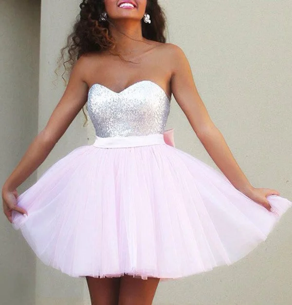 Prom dresses for Easter-Pink sweetheart short prom dress,graduation dresses  7118