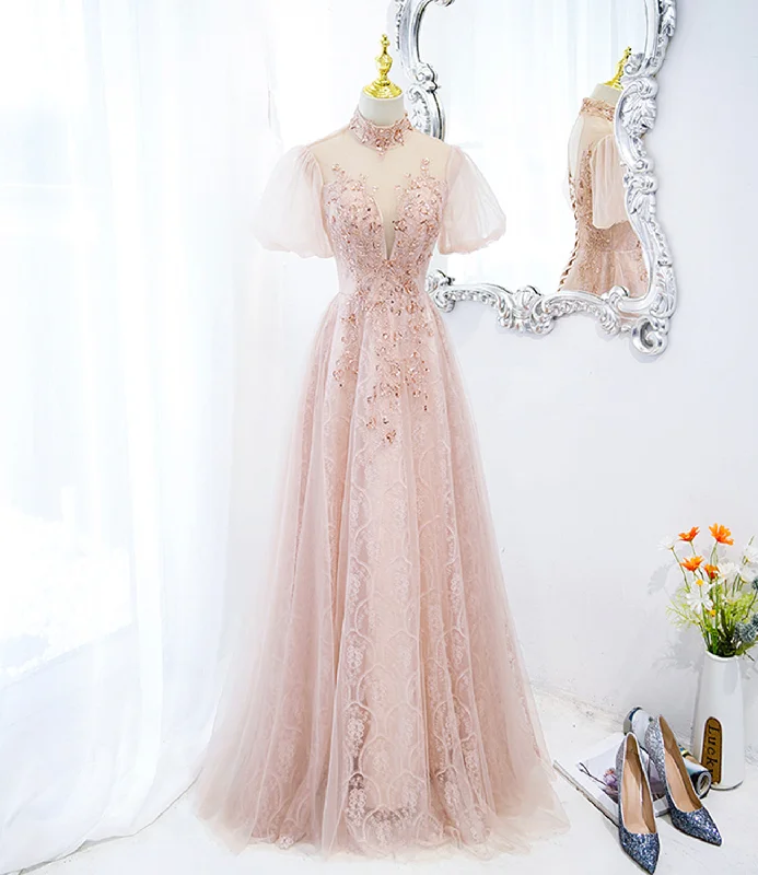 Gorgeous multi-color prom dresses-Pink tulle beads long prom dress A line evening dress 10400 Gorgeous multi-color prom dresses-Pink tulle beads long prom dress A line evening dress 10400
