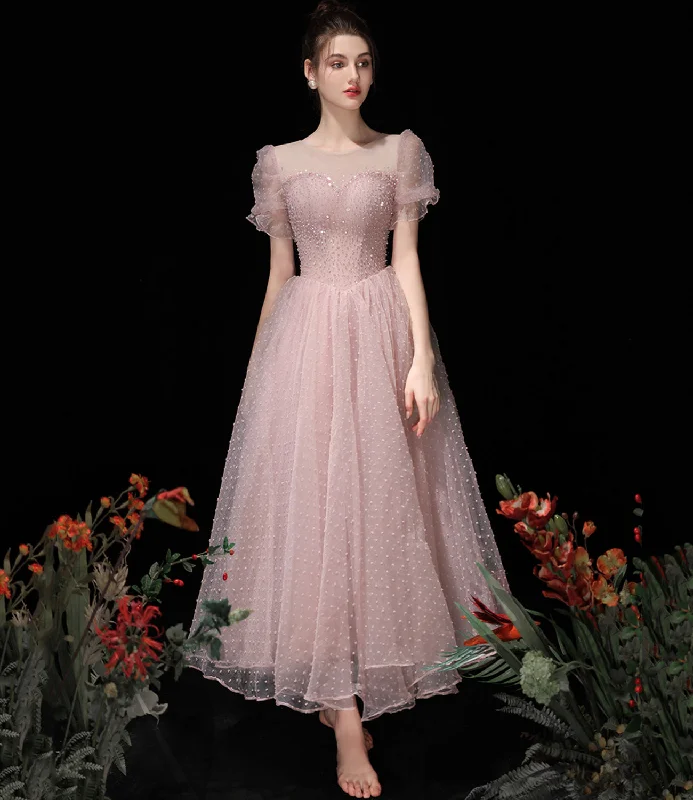 Prom dresses with intricate beading-Pink tulle beads short prom dress A line homecoming dress 10518 Prom dresses with intricate beading-Pink tulle beads short prom dress A line homecoming dress 10518