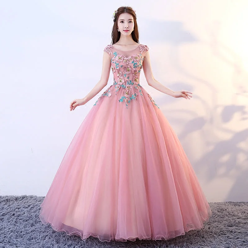 Elegant gold prom dresses for luxury-Pink tulle lace long ball gown dress formal dress 8765 Elegant gold prom dresses for luxury-Pink tulle lace long ball gown dress formal dress 8765