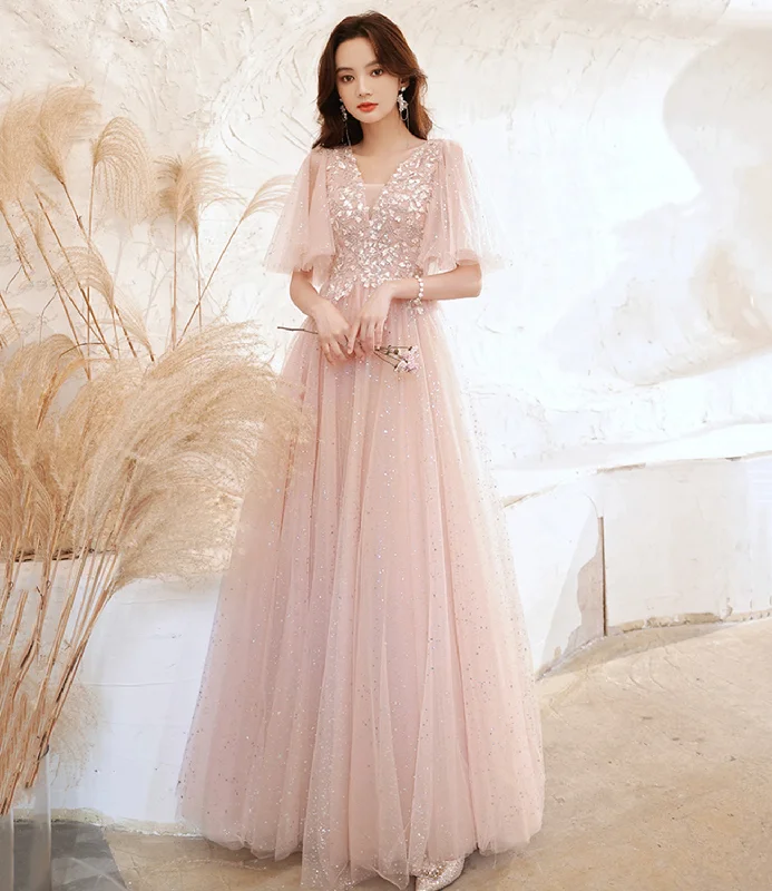 Modern prom dresses for 2023 trends-Pink tulle lace long prom dress pink evening dress 10525 Modern prom dresses for 2023 trends-Pink tulle lace long prom dress pink evening dress 10525