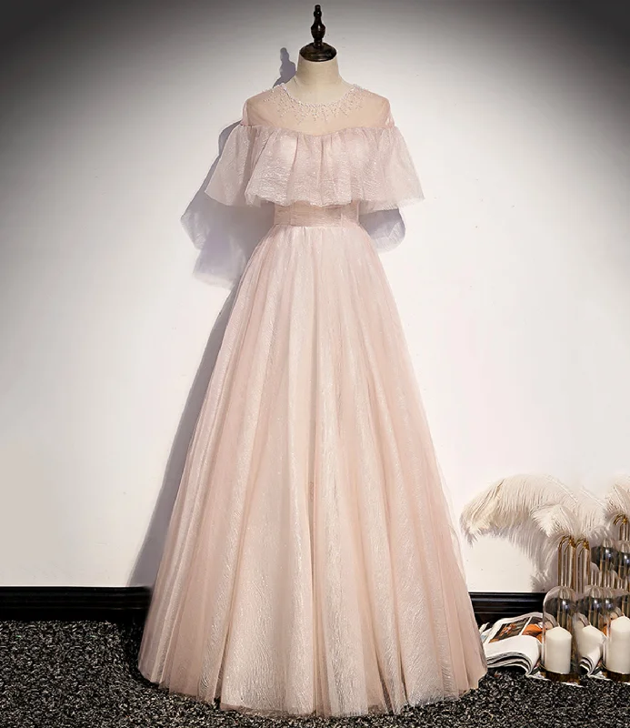 Chic mesh prom dresses for fashion-forward teens-Pink tulle long A line prom dress pink evening dress 8707 Chic mesh prom dresses for fashion-forward teens-Pink tulle long A line prom dress pink evening dress 8707