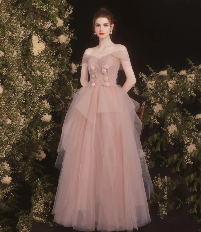 Classic ball gowns for prom-Pink tulle long A line prom dress pink evening dress 8732 Classic ball gowns for prom-Pink tulle long A line prom dress pink evening dress 8732