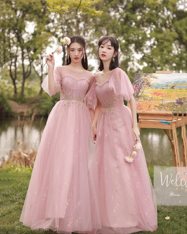 Satin prom dresses for luxurious feel-Pink tulle long A line prom dress pink evening dress 8869 Satin prom dresses for luxurious feel-Pink tulle long A line prom dress pink evening dress 8869