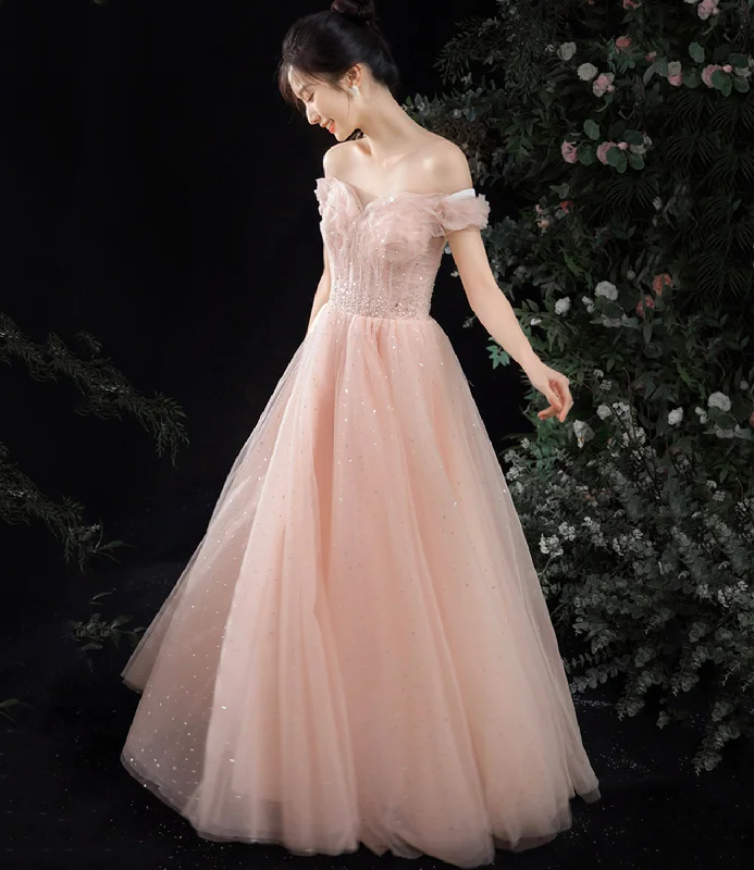 Glamorous gold prom dresses for a special night-Pink tulle long A line prom dress pink evening dress 8891 Glamorous gold prom dresses for a special night-Pink tulle long A line prom dress pink evening dress 8891