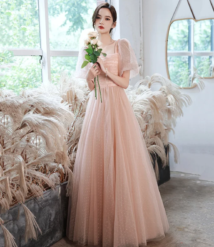 Prom dresses with fall colors-Pink tulle long A line prom dress pink evening gown 8943 Prom dresses with fall colors-Pink tulle long A line prom dress pink evening gown 8943
