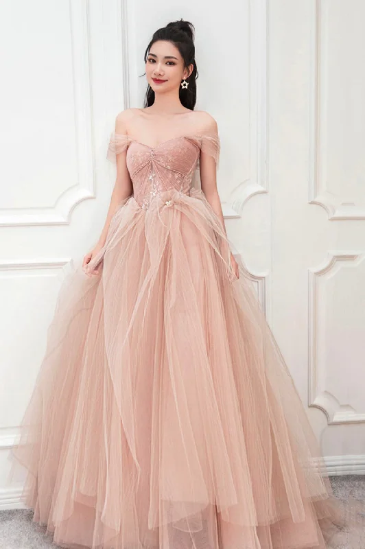 Designer prom dresses for teens-Pink tulle long prom dress pink evening dress 10589 Designer prom dresses for teens-Pink tulle long prom dress pink evening dress 10589