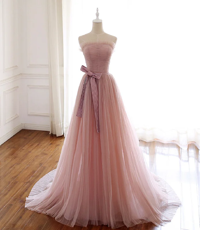 Elegant satin prom dresses for formal nights-Pink tulle long prom dress pink evening dress 8584 Elegant satin prom dresses for formal nights-Pink tulle long prom dress pink evening dress 8584