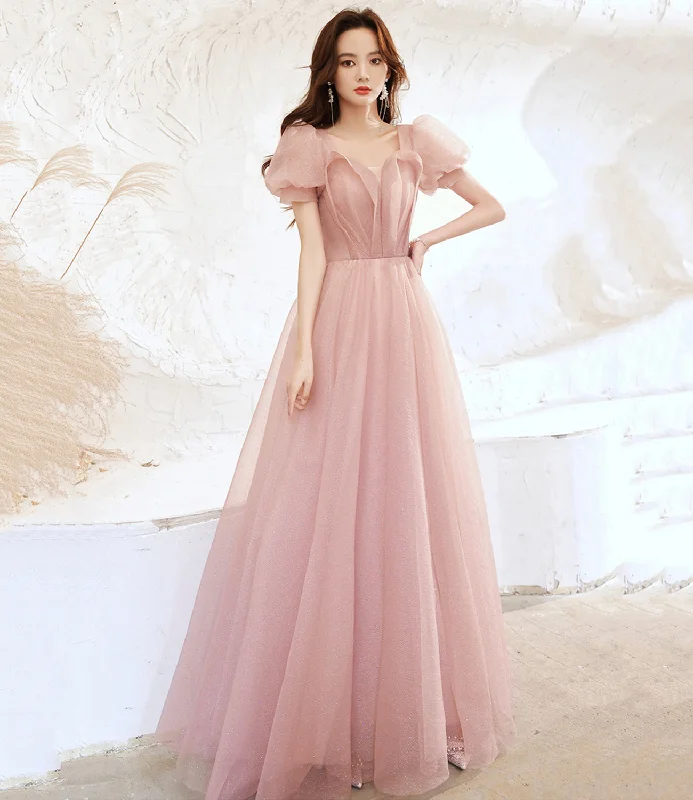 Chic prom dresses for every occasion-Pink tulle long prom dress pink evening gown  10258