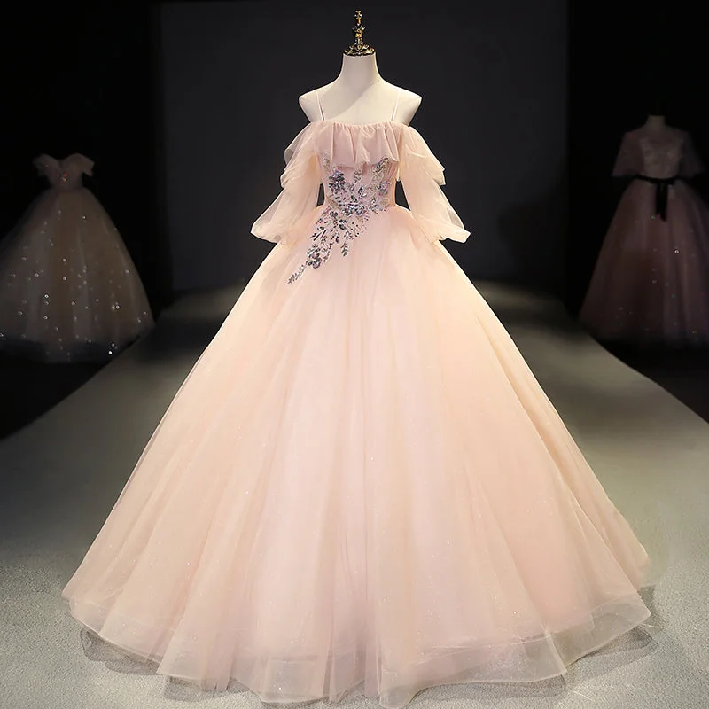 Cute short prom dresses for petite girls-Pink tulle sequins long ball gown dress evening gown 10093 Cute short prom dresses for petite girls-Pink tulle sequins long ball gown dress evening gown 10093