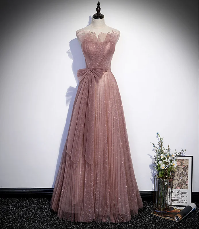 Fresh floral prom dresses for a vibrant style-Pink tulle sequins long prom dress A line evening dress  10420