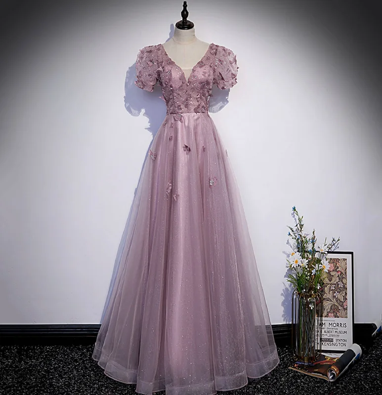 High fashion prom dresses for a chic look-Pink tulle sequins long prom dress pink evening dress 10181 High fashion prom dresses for a chic look-Pink tulle sequins long prom dress pink evening dress 10181