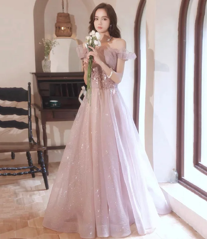 Formal prom dresses with dramatic flair-Pink tulle sequins long prom dress pink evening dress 10452 Formal prom dresses with dramatic flair-Pink tulle sequins long prom dress pink evening dress 10452