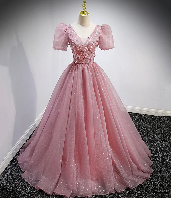 Green prom dresses for a bold statement-Pink tulle sequins long prom dress pink evening gown 10158 Green prom dresses for a bold statement-Pink tulle sequins long prom dress pink evening gown 10158