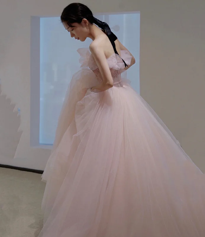 Prom dresses for New Year's parties-Pink tulle sequins long prom gown A line evening gown  10302