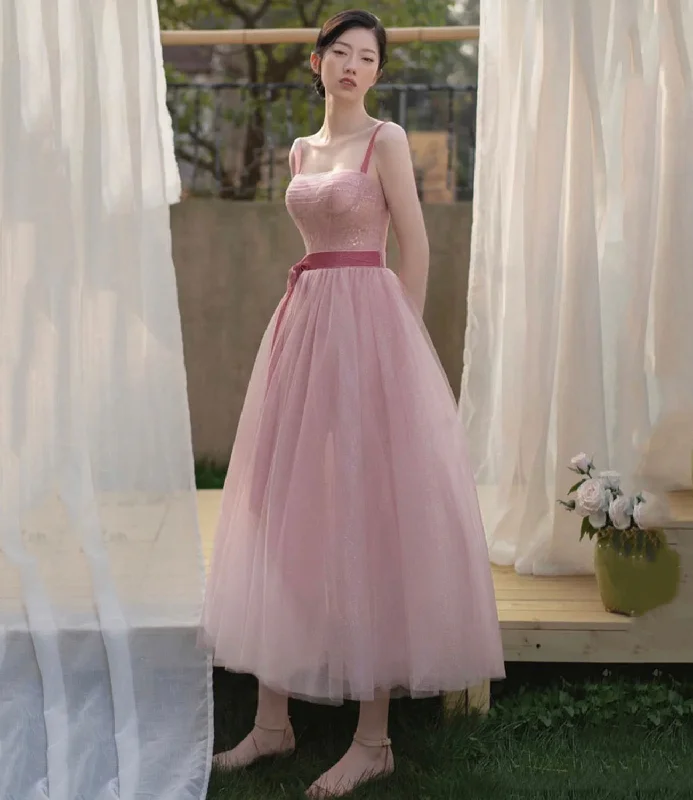 Elegant prom dresses for formal nights-Pink tulle short A line prom dress evening dress 8857 Elegant prom dresses for formal nights-Pink tulle short A line prom dress evening dress 8857