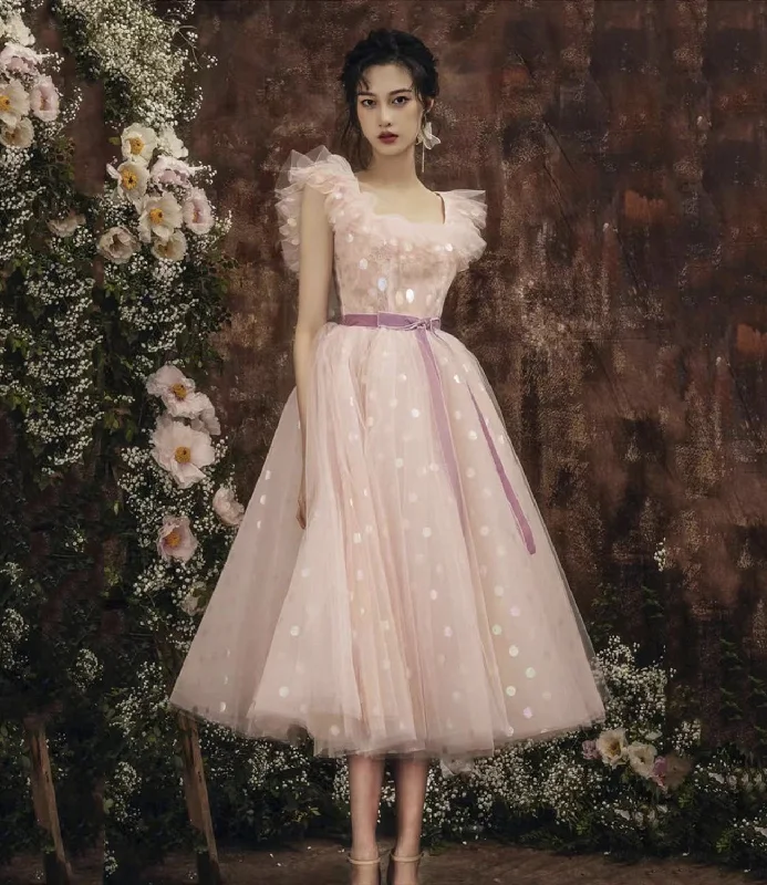 Beautiful silk prom dresses for luxury-Pink tulle short prom dress A line homecoming dress 10410 Beautiful silk prom dresses for luxury-Pink tulle short prom dress A line homecoming dress 10410