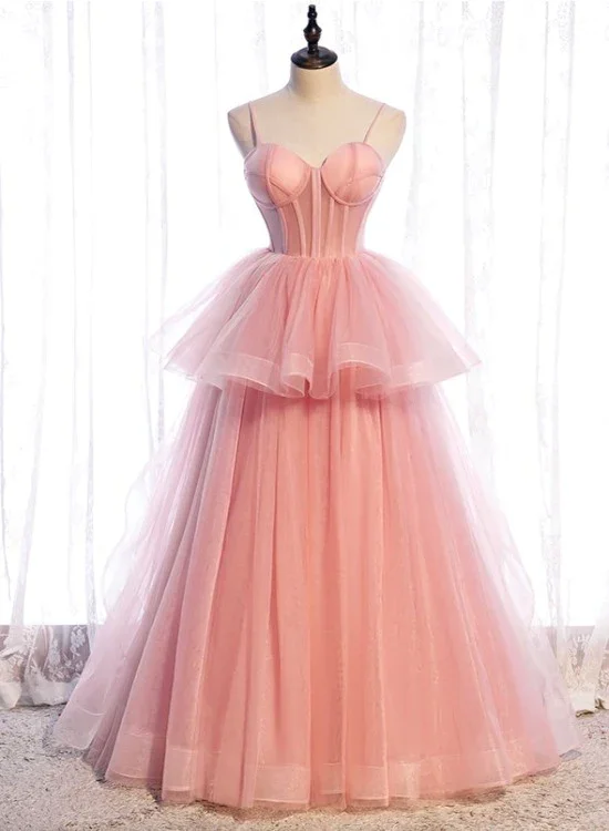 Prom dresses for summer concerts-Pink Tulle Sweetheart Straps Long Formal Dresses, Pink Layers Party Dresses gh29 Prom dresses for summer concerts-Pink Tulle Sweetheart Straps Long Formal Dresses, Pink Layers Party Dresses gh29