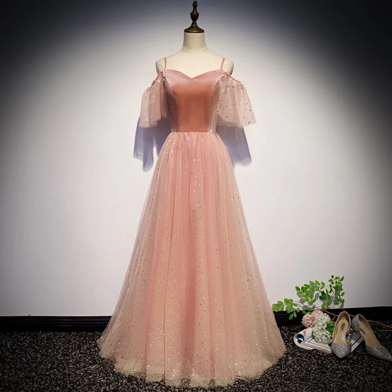Gorgeous prom dresses for every budget-Pink velvet tulle long prom dress, pink evening dress 10079 Gorgeous prom dresses for every budget-Pink velvet tulle long prom dress, pink evening dress 10079