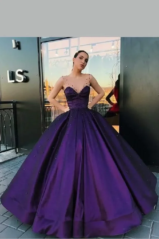 Sexy open-back prom dresses-Purple Satin Ball Gown Dinner Party Dress with Illusion Straps,Prom Dresses gh2195 Sexy open-back prom dresses-Purple Satin Ball Gown Dinner Party Dress with Illusion Straps,Prom Dresses gh2195