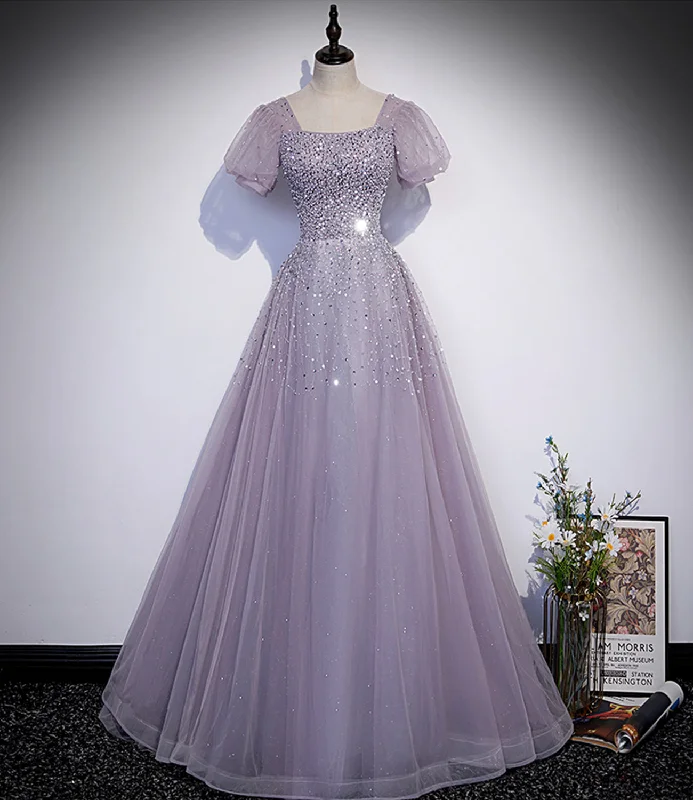 Glam prom dresses with lace details-Purple tulle beads long prom dress A line evening gown 10221 Glam prom dresses with lace details-Purple tulle beads long prom dress A line evening gown 10221