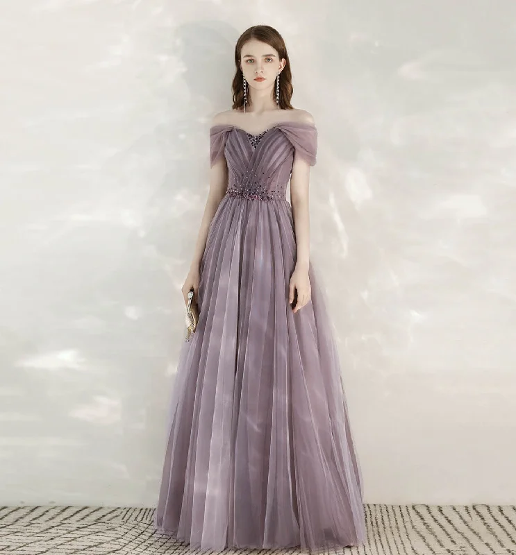 Classic black prom dresses for elegance-Purple tulle beads long prom dress evening dress 8613 Classic black prom dresses for elegance-Purple tulle beads long prom dress evening dress 8613