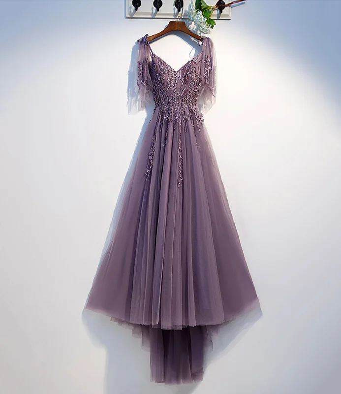 Designer prom gowns for luxury appeal-Purple tulle lace long prom dress A line evening dress 10494 Designer prom gowns for luxury appeal-Purple tulle lace long prom dress A line evening dress 10494