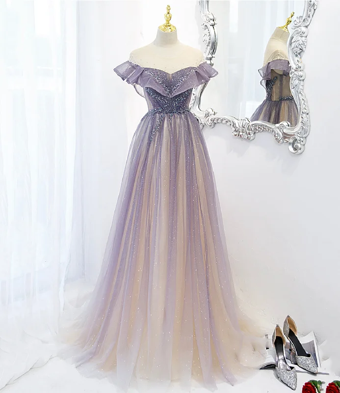 Flattering prom dresses for every shape-Purple tulle long A line prom dress evening dress 8733 Flattering prom dresses for every shape-Purple tulle long A line prom dress evening dress 8733