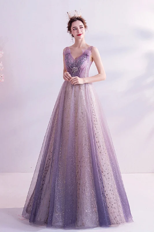 Sexy satin prom dresses for a sleek look-Purple tulle long A line prom dress evening dress 8739 Sexy satin prom dresses for a sleek look-Purple tulle long A line prom dress evening dress 8739