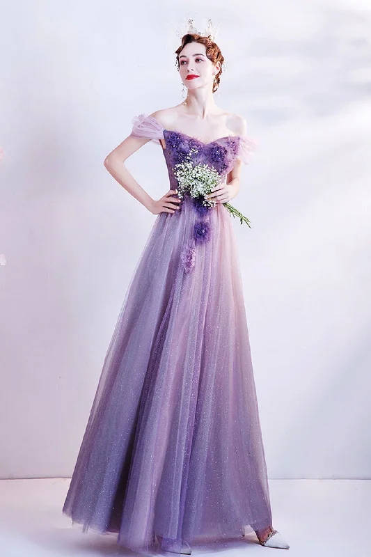 Unique color-block prom dresses-Purple tulle long A line prom dress evening dress 8740 Unique color-block prom dresses-Purple tulle long A line prom dress evening dress 8740