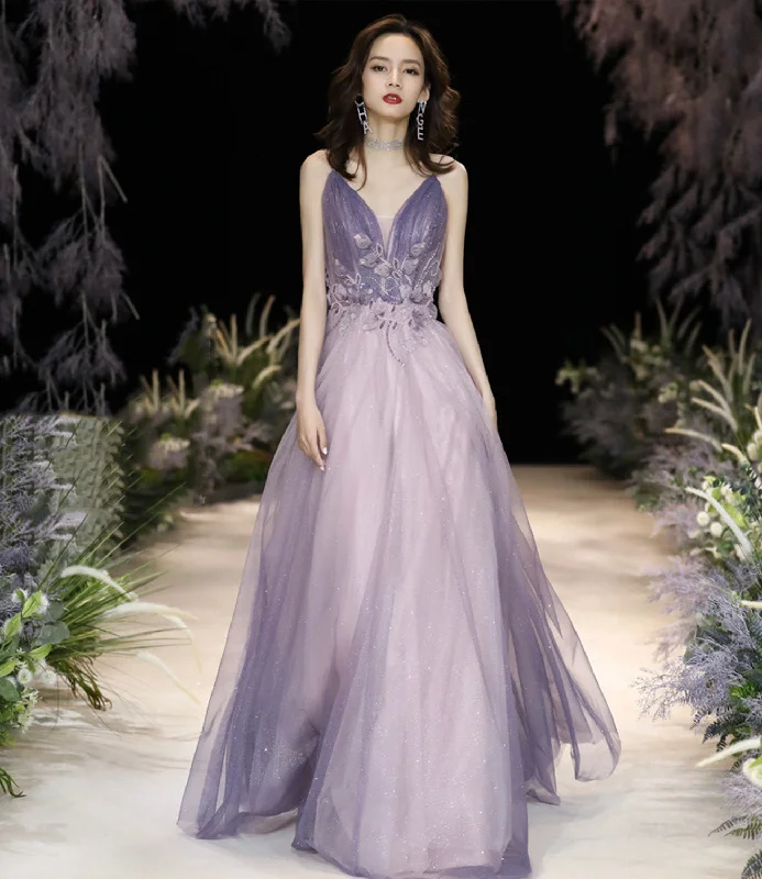 Stunning prom dresses with sequins-Purple tulle long A line prom dress purple evening dress 8926 Stunning prom dresses with sequins-Purple tulle long A line prom dress purple evening dress 8926