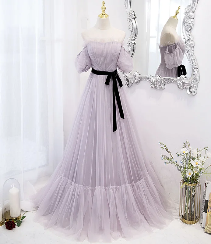 Cute short prom dresses for petite girls-Purple tulle long prom dress A line evening dress 10446 Cute short prom dresses for petite girls-Purple tulle long prom dress A line evening dress 10446