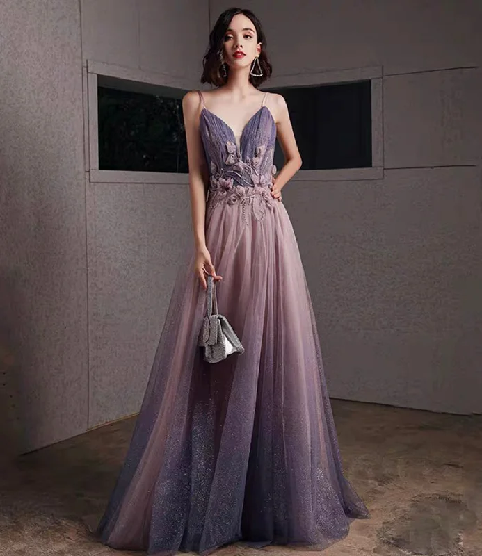 Unique high neck prom dresses for a sophisticated look-Purple tulle sequins long prom dress A line evening gown 10480 Unique high neck prom dresses for a sophisticated look-Purple tulle sequins long prom dress A line evening gown 10480