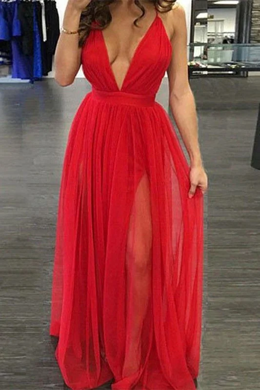 Backless prom dresses for a daring look-Red Deep V-Neck Long Prom Dress With Slit gh688 Backless prom dresses for a daring look-Red Deep V-Neck Long Prom Dress With Slit gh688