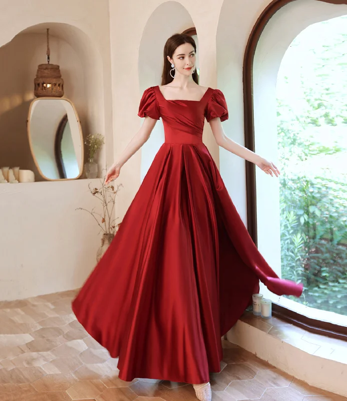 Stylish prom dresses with straps-Red satin long A line prom dress red evening dress 10529 Stylish prom dresses with straps-Red satin long A line prom dress red evening dress 10529