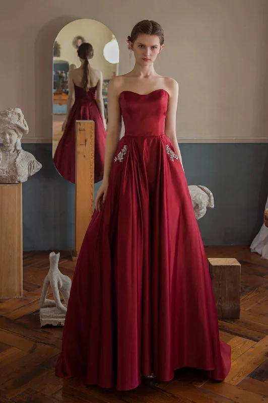 Stunning prom dresses with sequins-Red satin long A line prom dress red evening dress 10594 Stunning prom dresses with sequins-Red satin long A line prom dress red evening dress 10594